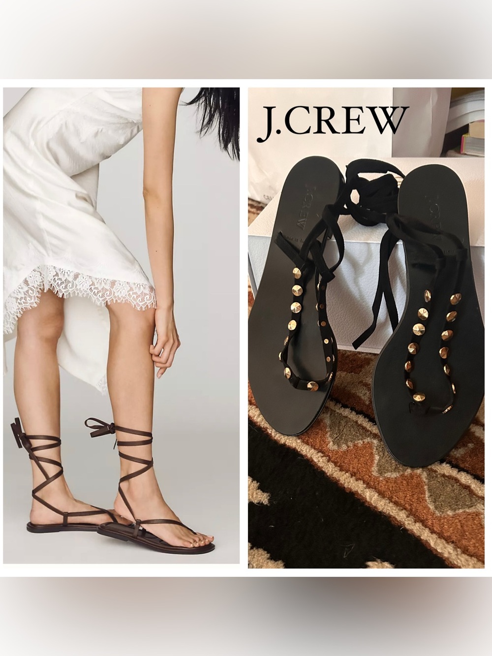 NWT J. Crew 2013 Black Suede Leather Studded Wrap Sandals